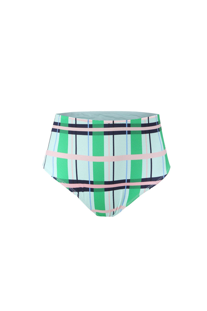 Helena Pants in Palm Beach Check - High waisted bikini bottoms in striking green check