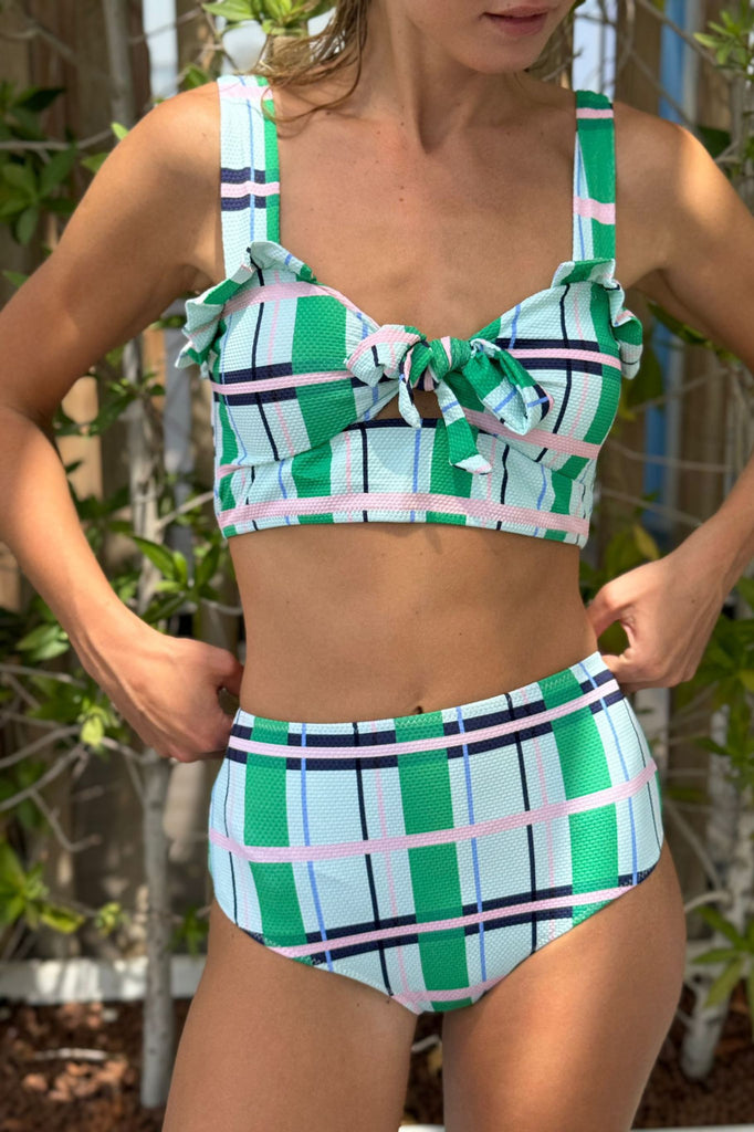 Helena Pants in Palm Beach Check - High waisted bikini bottoms, tummy control swimwear, full coverage swim bottoms, flattering swimsuits for curves.