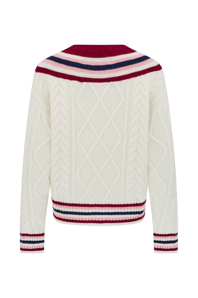 PAPER Prep Jumper - Oversized cable knit jumper with contrast pink, red & navy stripes