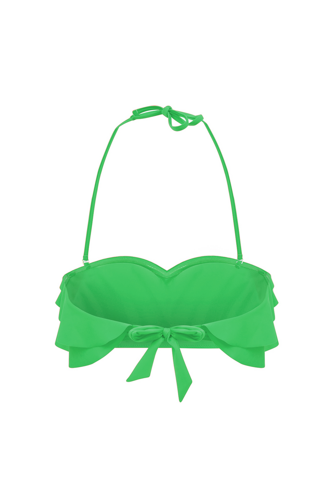 Tahiti Bikini Top in Tropics Bound - Green bandeau bikini top with ruffle and removable straps 