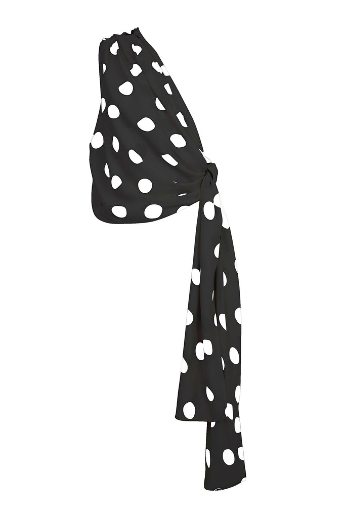 Tehea Top in Connect the Spot - One-shoulder wrap top in monochrome spot print