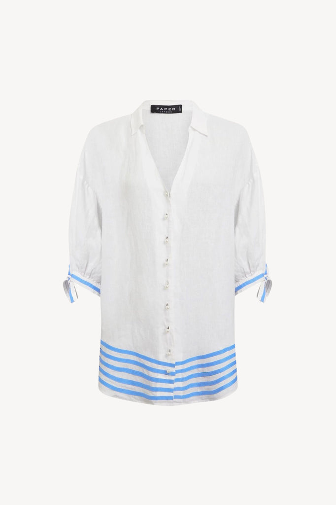 Blondie Beach Shirt - Oversized crisp white cotton shirt with blue tape detail