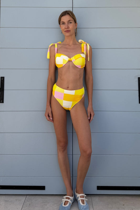 Bardot Bikini top in Sakura Sunshine Check