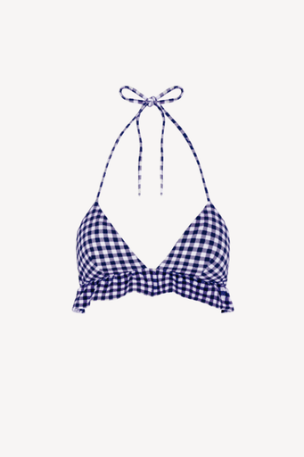 Navy and white gingham bikini top