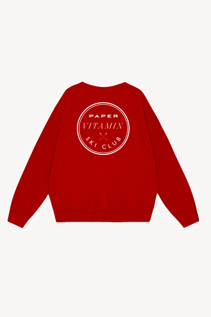 Red Aspen Sweatshirt, oversized fit with vitamin ski logo on the back