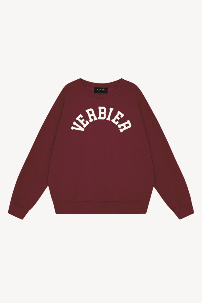 Burgundy Verbier Sweatshirt with PAPER London vitamin ski club logo on the back. Made from premium thick 100% cotton