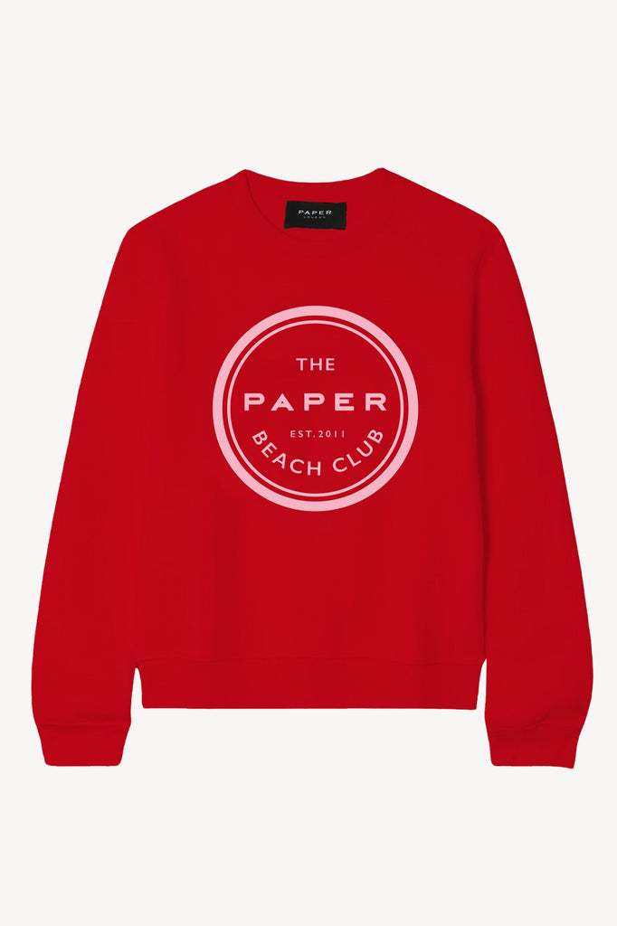 Beach Club Sweatshirt in Red, made from thick organic cotton