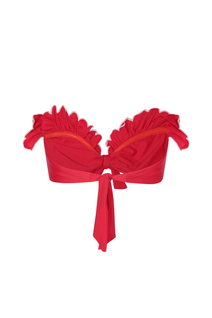 Ruffle Bandeau Bikini Top in Cherry Scallop - Red Bandeau Top with scallop frill 