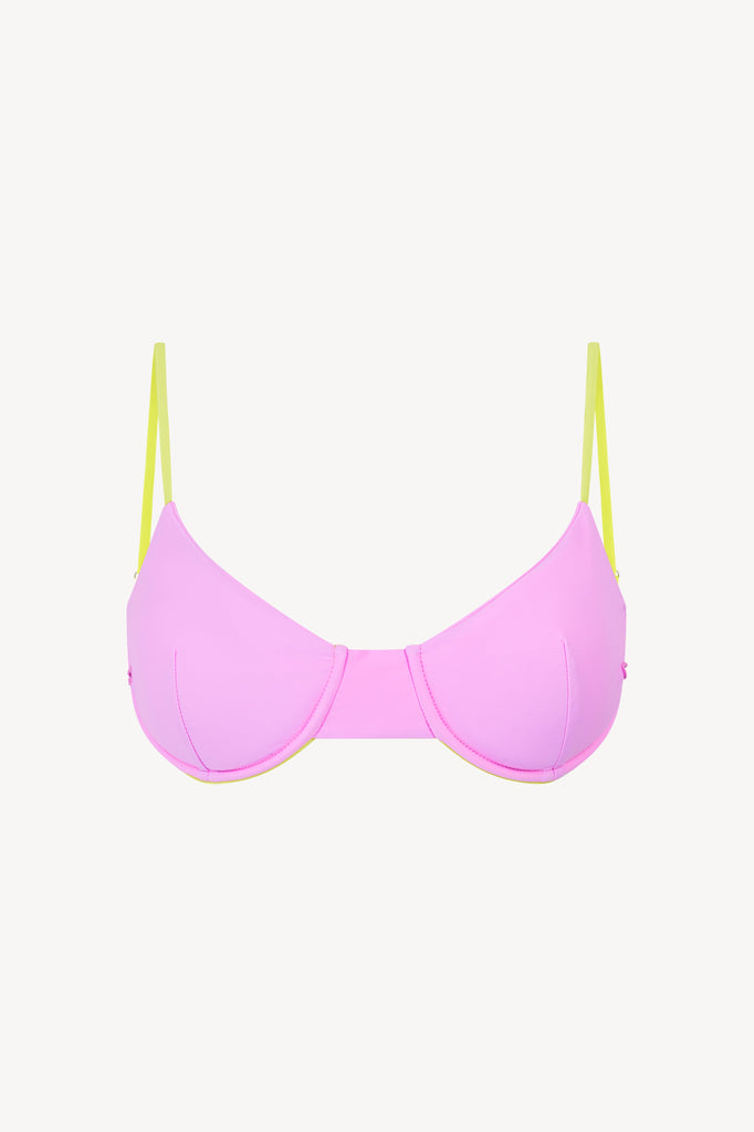 PAPER London x SoulCycle Bralette Bikini Top in Pink with Yellow accents 