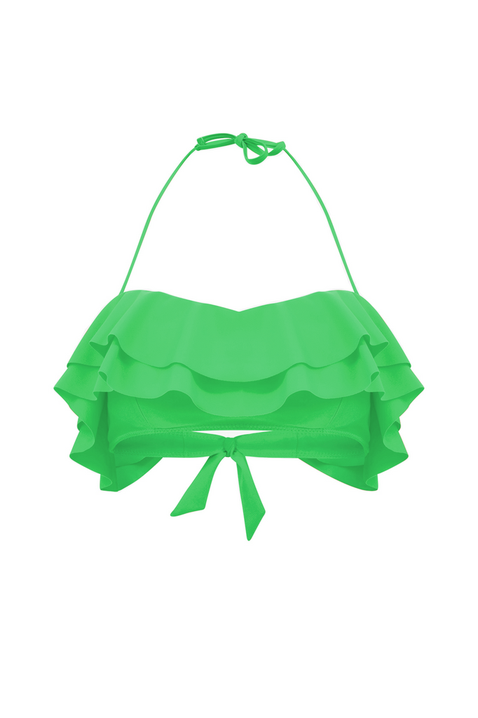 Tahiti Bikini Top in Tropics Bound - Green bandeau bikini top with ruffle and removable straps 
