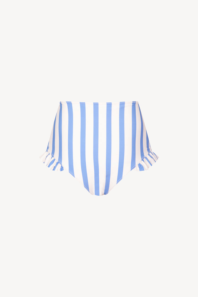 Maldives Pants in Blue & White Stripe. Full coverage bottoms with high waist.