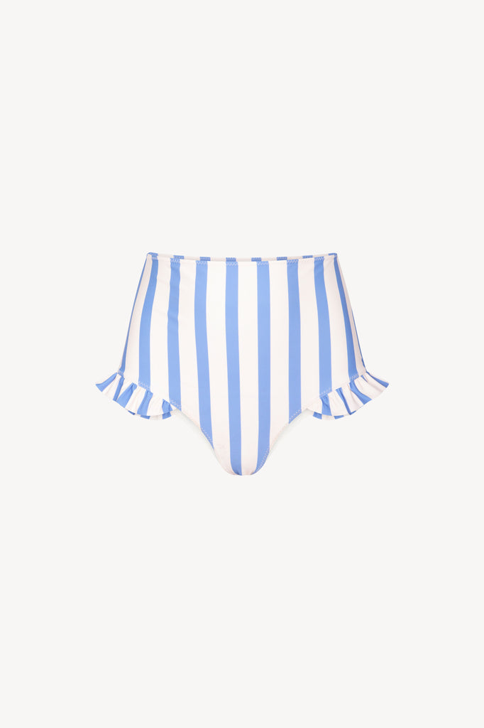 Maldives Pants in Blue & White Stripe. Full coverage bottoms with high waist.