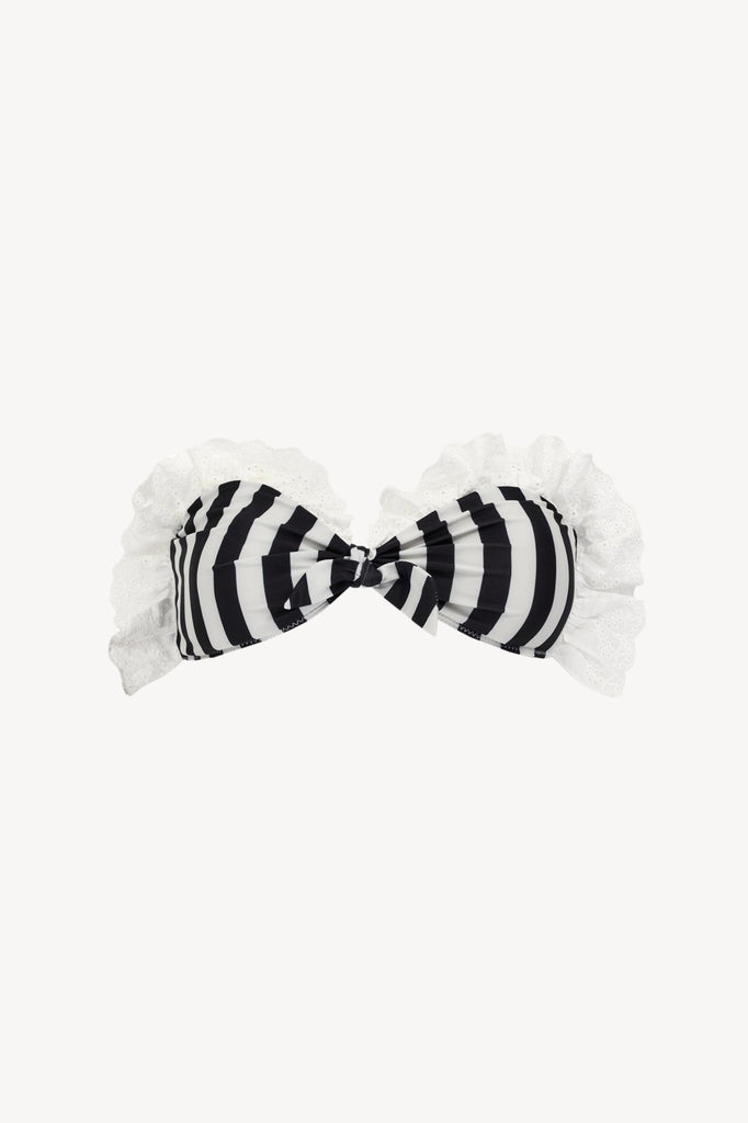 Ruffle Bandeau Bikini Top in Get in Line -Black & White Stripe Bandeau Top with scallop frill