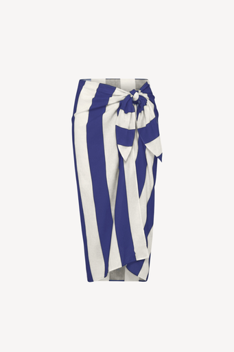 Blue and white striped sarong on a white background