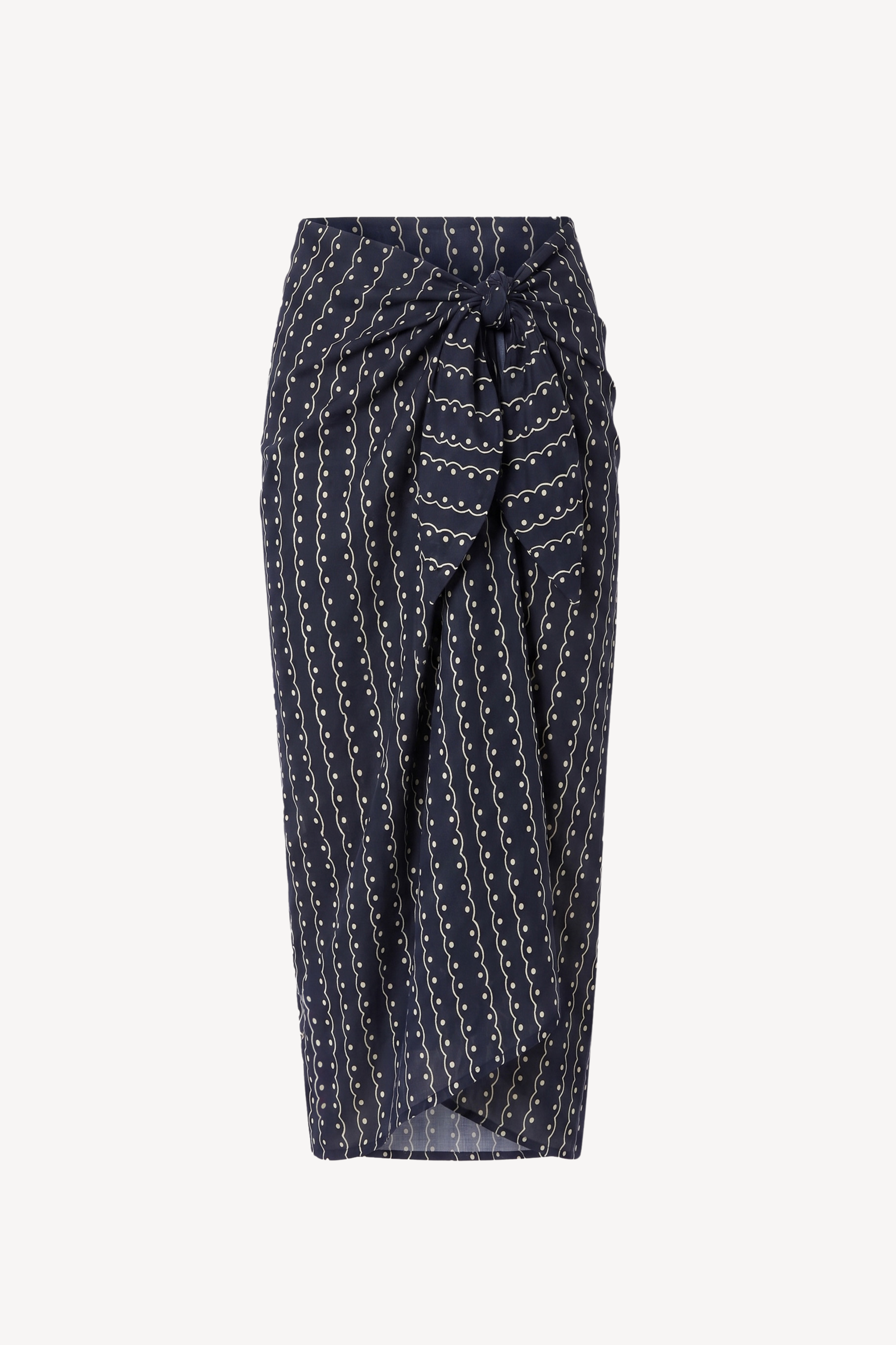 Black patterned sarong with a tie waist on a white background