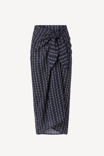 Black patterned sarong with a tie waist on a white background