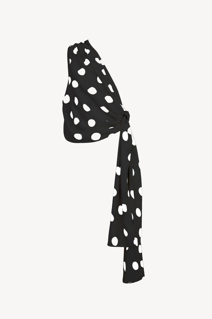 Tehea Top in Connect the Spot - One-shoulder wrap top in monochrome spot print