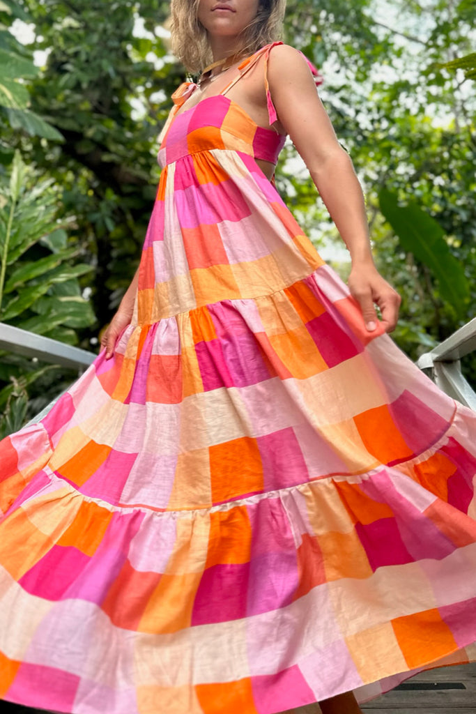 Maxi Laura Dress in Hibiscus Check