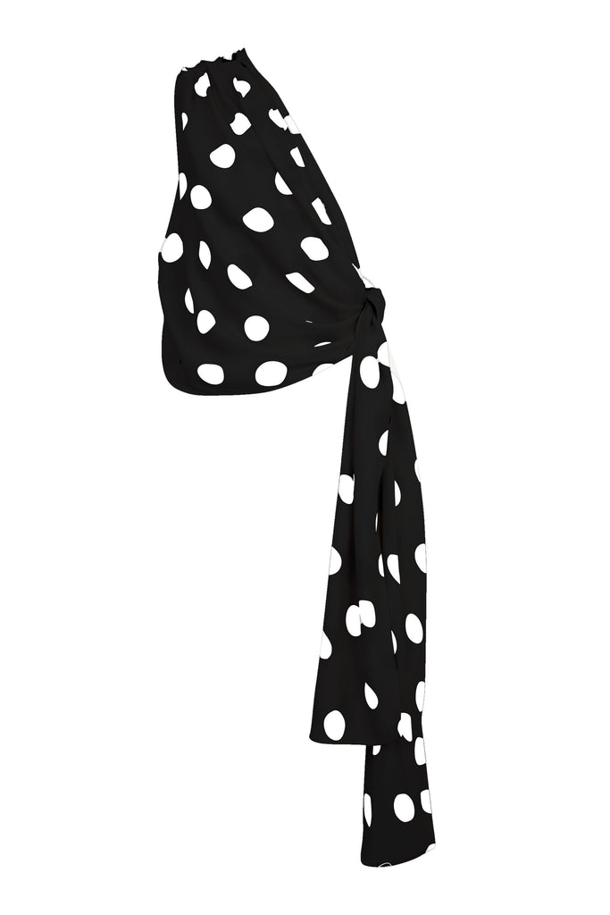 Tehea Top in Connect the Spot - One-shoulder wrap top in monochrome spot print